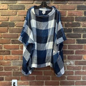 square by Neetu Malik Plaid Navy & White  Lagenlook Tunic top One Size OS